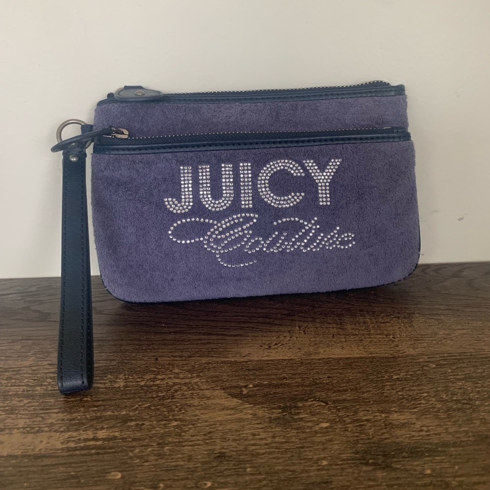 Y2K Juicy Couture Rhinestone Purple Velvet Pouch Wristlet